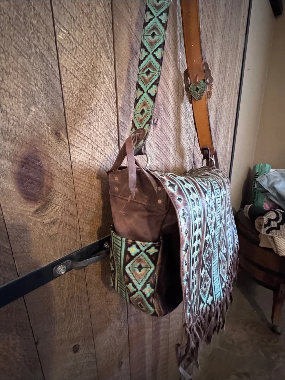 Running roan large leather western diaper bag